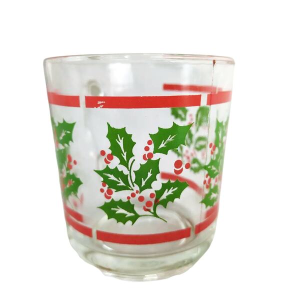 Set of 4 Vintage Durax Christmas Holly Tempered Glass Mugs Argentina Holiday - Picture 4 of 9